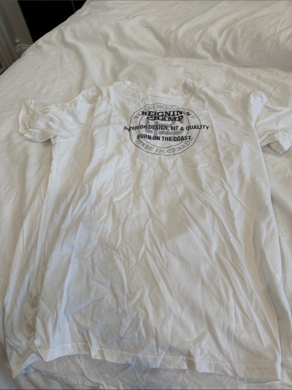 Reigning Champ White T-Shirt with Black Logo Print